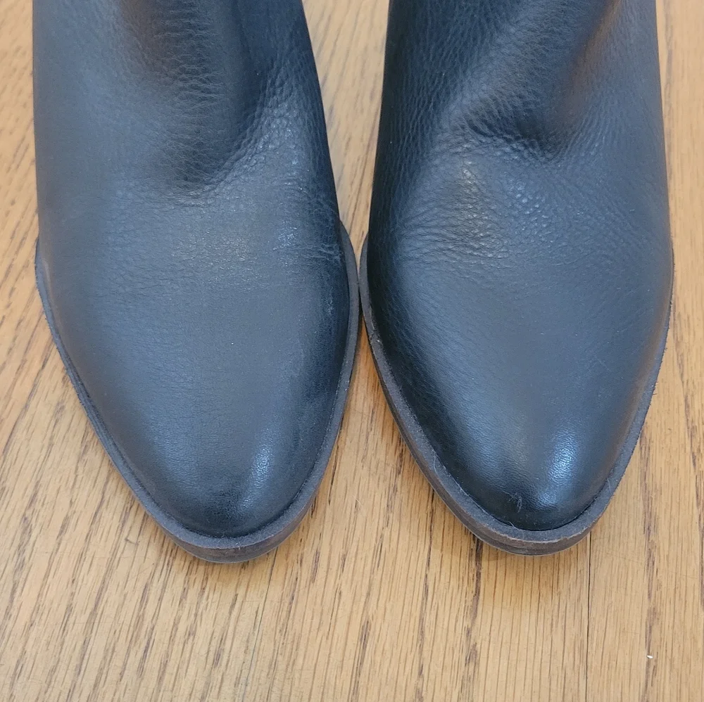 Lucky Brand Black Leather Ankle Booties with Stacked Heel